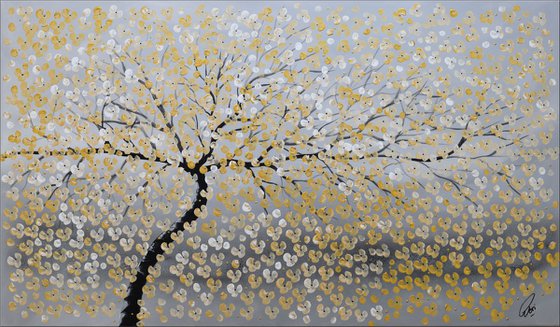 Golden Cherries - large acrylic abstract painting cherry blossoms nature painting canvas wall art