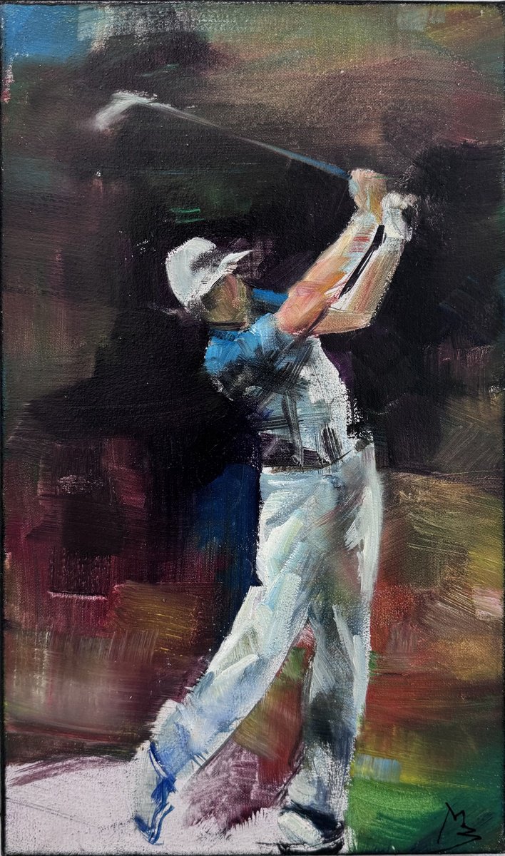 Expressive Portrait Oil Painting By Milan Baltic, 12 X 20", Open Championship 10, Original Artwork