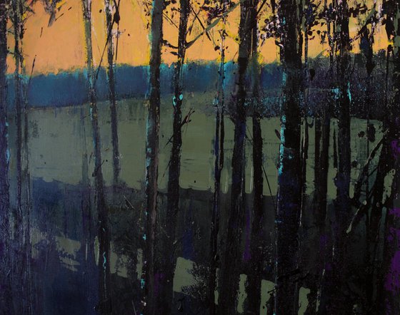 Evening forest 30x30" 76x76cm Contemporary Art by Bo Kravchenko