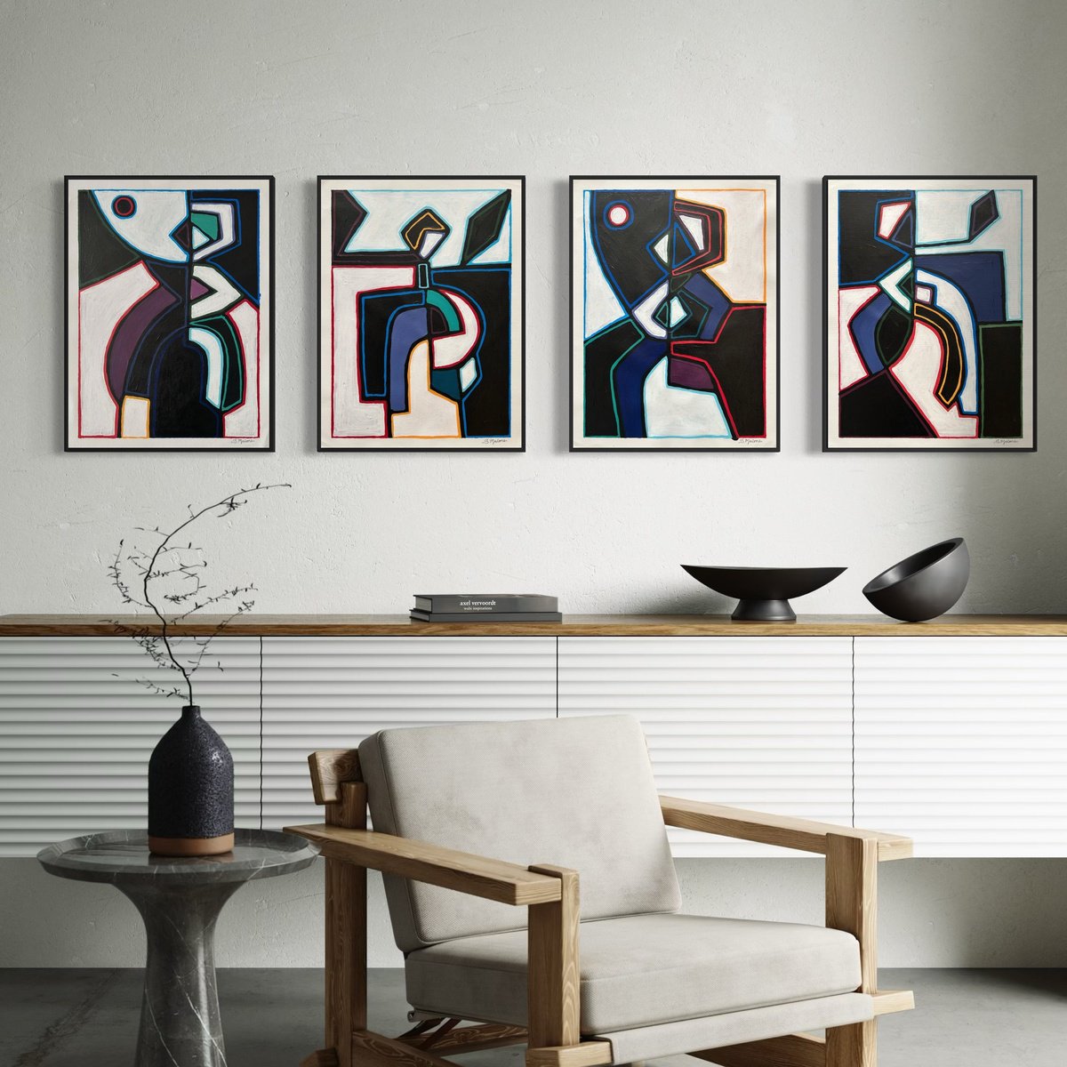 Abstract Acrylic Painting By Samantha Malone, 72 X 24", Never Stop Dancing (Set Of 4), Original Artwork