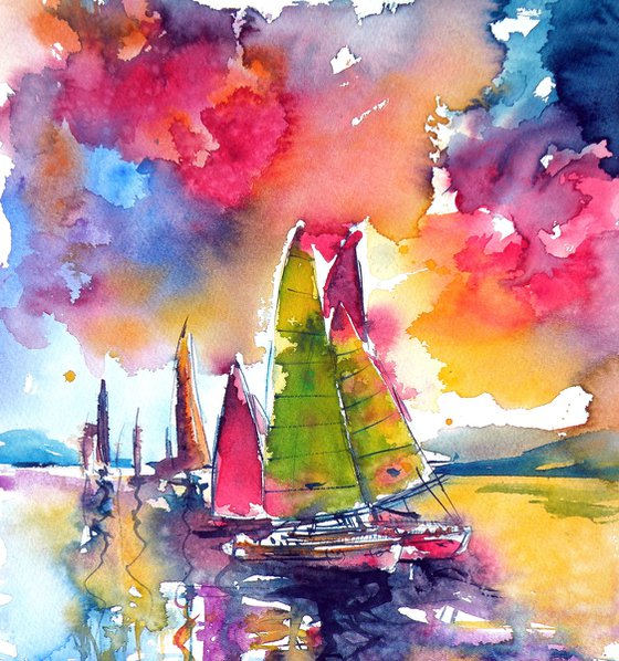 Dramatic mood with sailboats