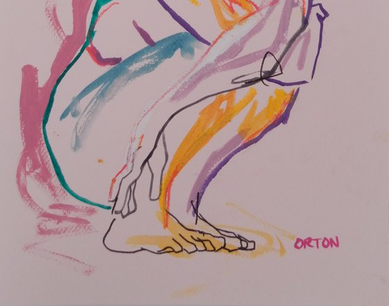 Female Nude Gesture Study Art Figure Study Original Pastel Life Drawing