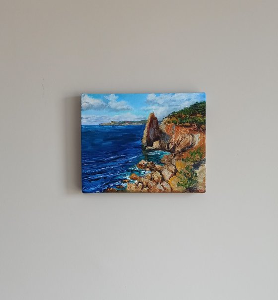 Coastal beach oil painting blue ocean landscape wall decor 10x12"