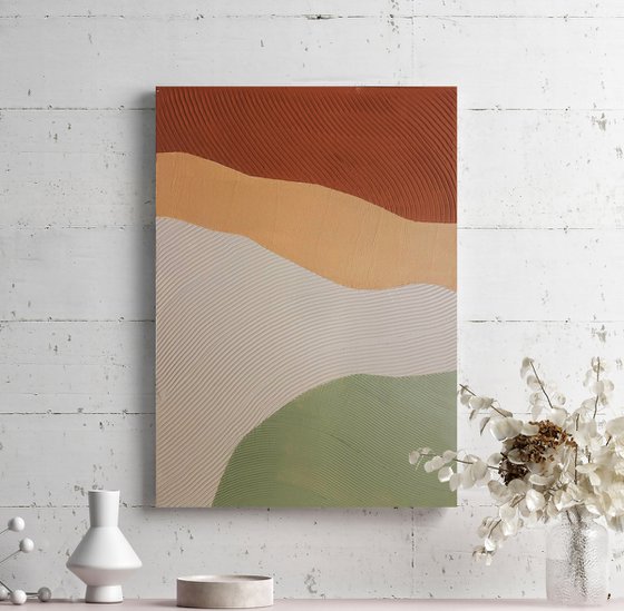 "Field" Green red orange abstract textured