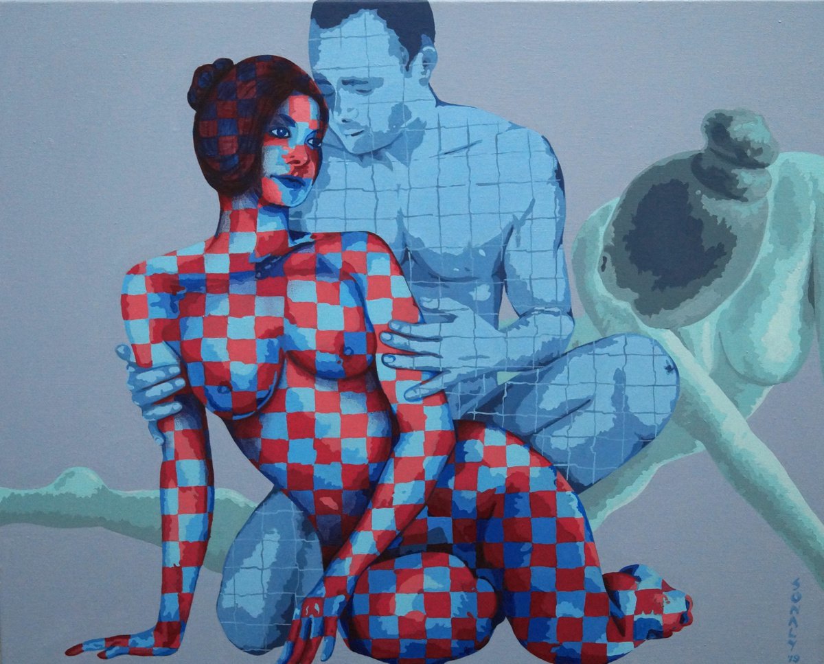 Urban And Pop Portrait Acrylic Painting By Sonaly Gandhi, 30 X 24", Couple In Love 18, Original Artwork