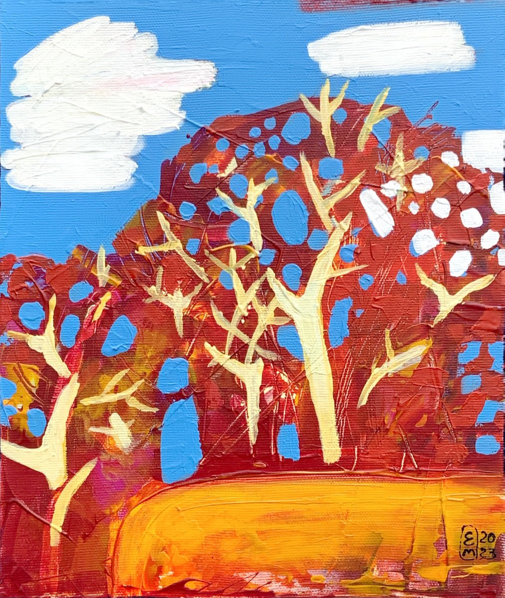 Abstract Landscape Acrylic Painting By Elena Tomilova, 10 X 12, Autumn Landscape, Original Artwork