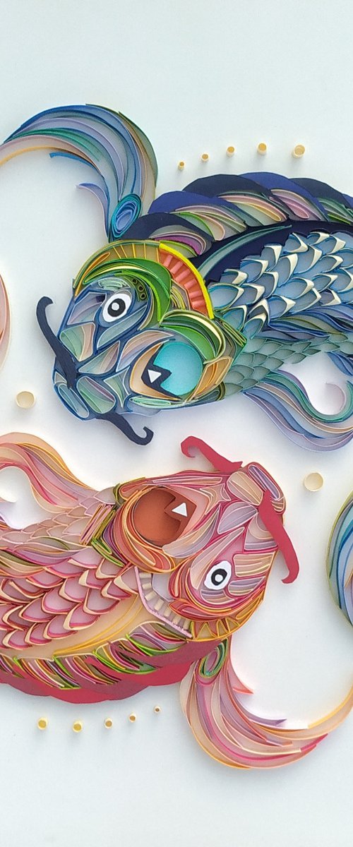 Playful Koi fish ( paper art) by Priyanka Sagar