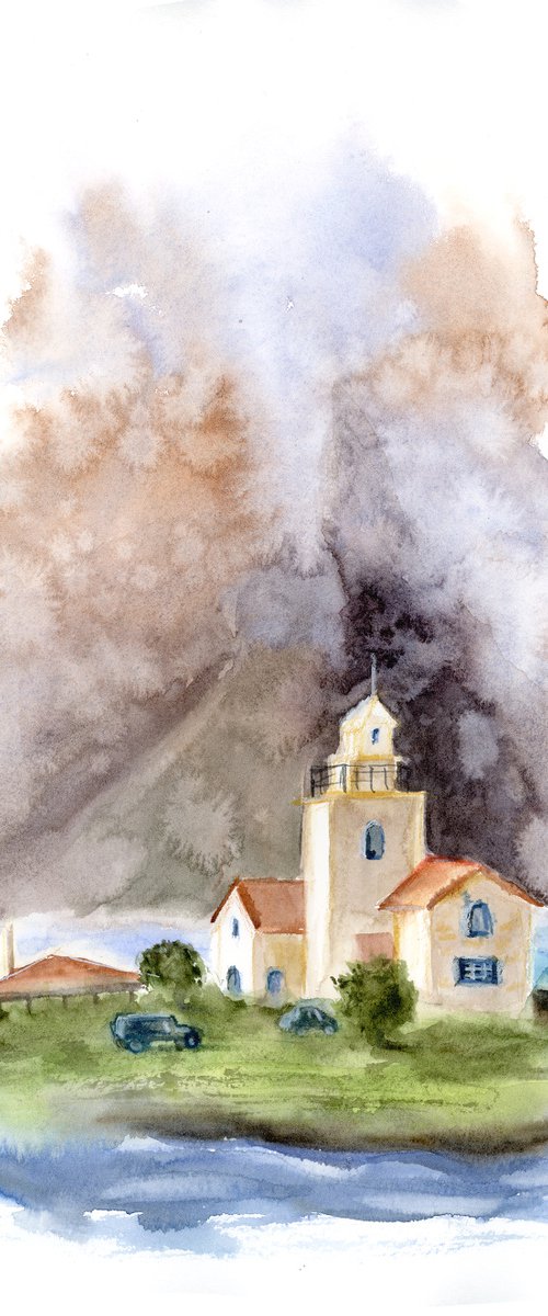 Lighthouse Sucuraj -  Original Watercolor Painting by Olga Tchefranov (Shefranov)