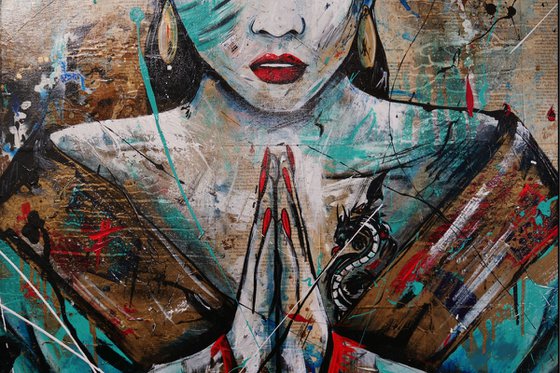 Hisui (Jade) 140cm x 100cm Geisha Book Page Urban Pop Art