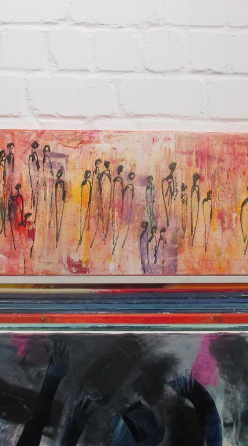 citytalk abstract all colored people Oilpainting 15,7 x 55,1 inch by Sonja Zeltner-Müller