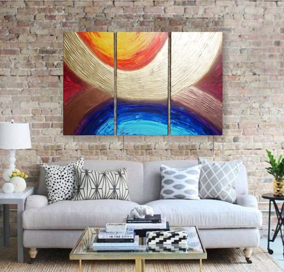 Textured A318 Large abstract paintings Palette knife 100x150x2 cm set of 3 original abstract acrylic paintings on stretched canvas