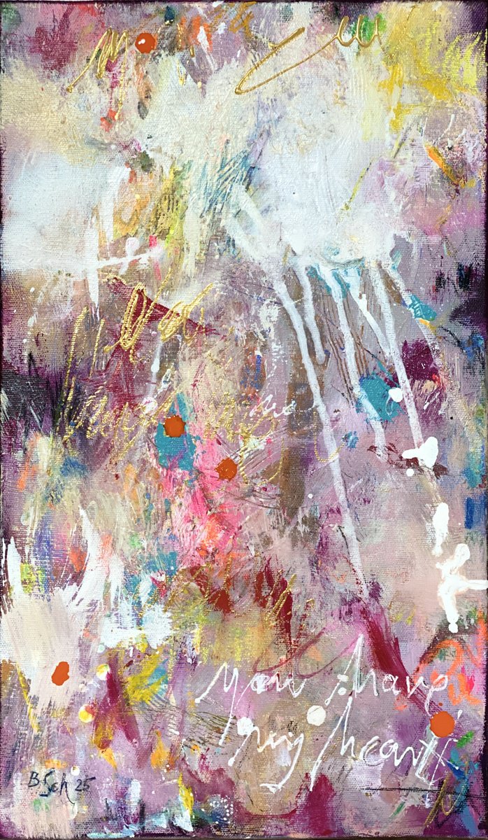Organic Abstract Acrylic Painting By Bea Schubert, 9 X 16, You Have My Heart No.1, Original Artwork
