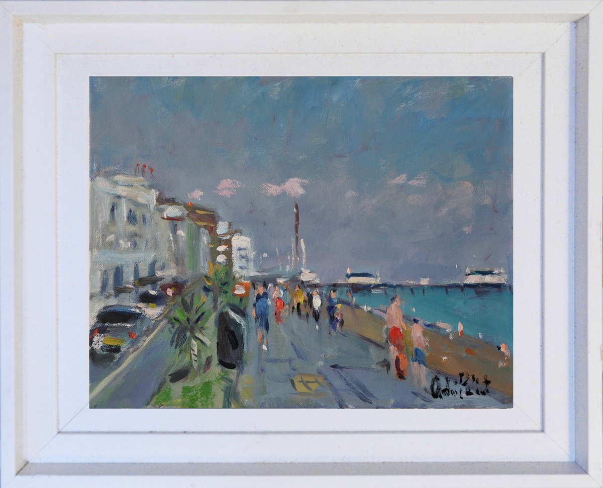 Impressionistic Landscape Oil Painting By Andre Pallat, 19 X 15, Worthing Pier, Original Artwork