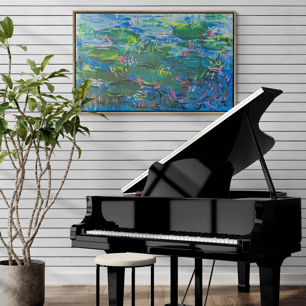 Impressionistic Abstract Oil Painting By Belinda Nadwie, 64 X 40, Stillness By Moonrise, Original Artwork