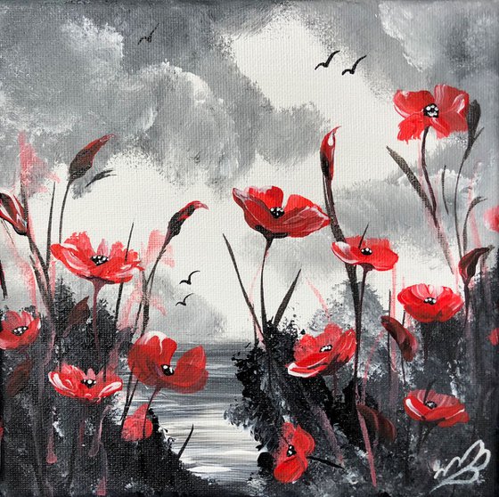 Red Poppies in a black frame