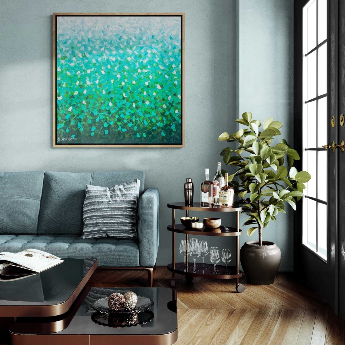 Abstract Oil Painting By Belinda Nadwie, 39 X 39, Rainforest Dreaming 5, Original Artwork