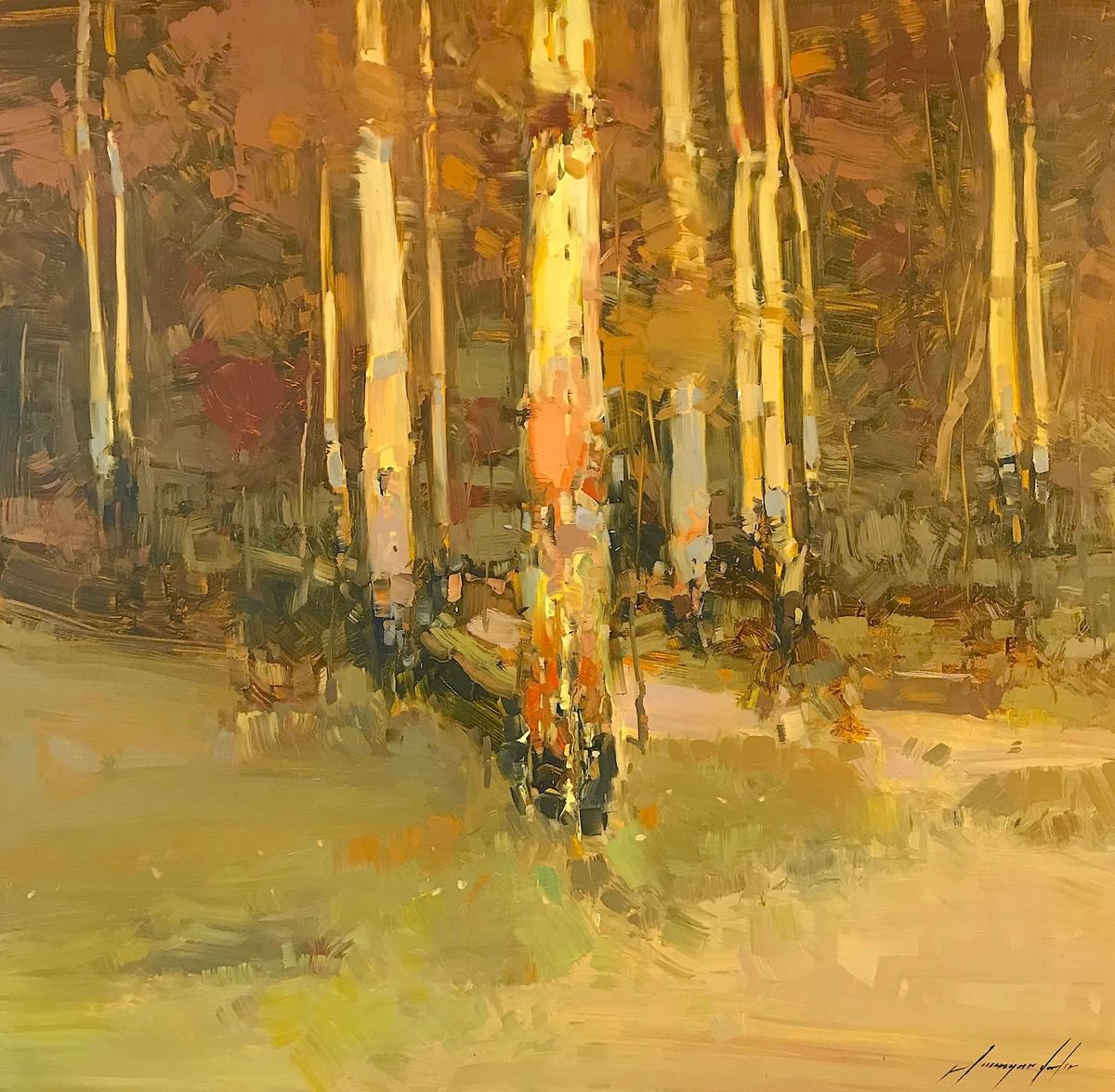 Birches Trees, Original oil painting, One of a kind Signed by Vahe Yeremyan