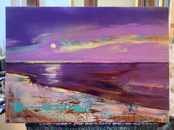 Bright landscape - "Summer evening" - Minimalistic seascape - 50x70cm - 2021