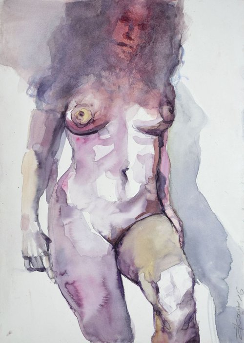 nude with knee forward by Goran Žigolić Watercolors