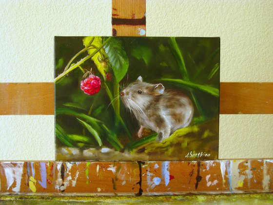Cute Field Mouse with Raspberry
