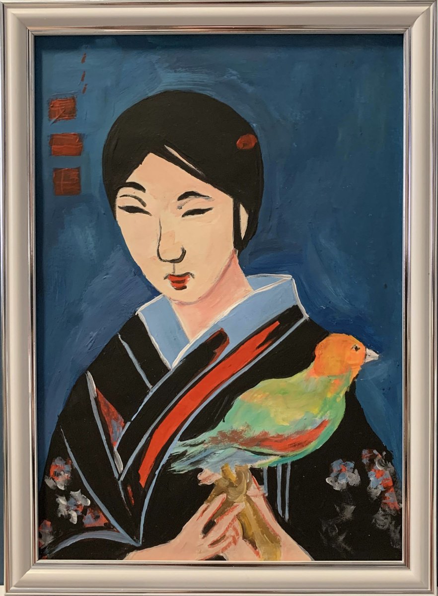 Illustrative Portrait Acrylic Painting By Vita Schagen, 9 X 13", Japanese Beauty. Geisha. #4, Original Artwork