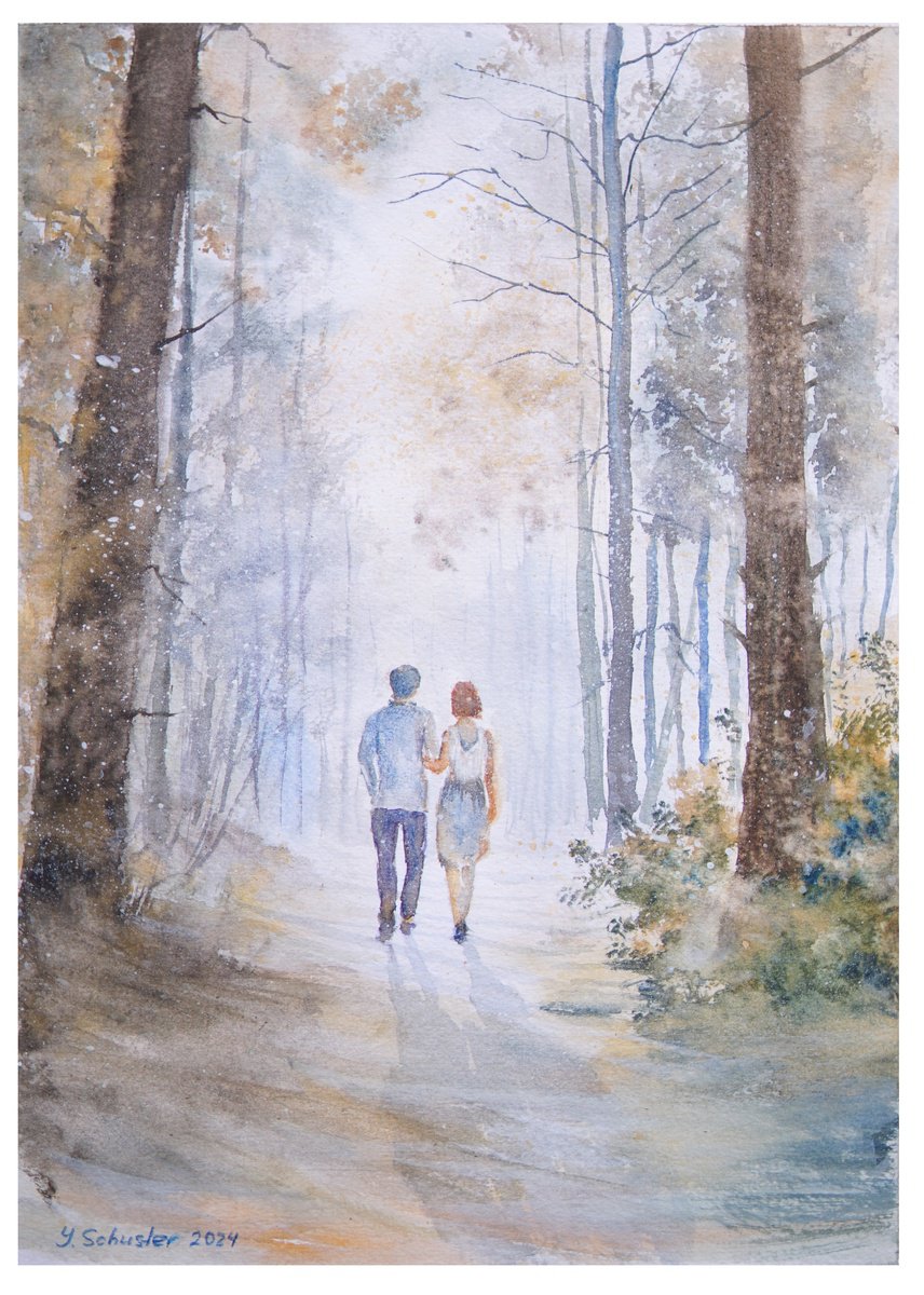 Impressionistic Landscape Watercolour By Yulia Schuster, 12 X 16", Into The Woods, Original Artwork