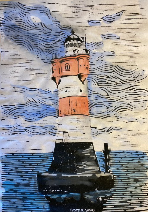 Lighthouses - Roter Sand - watercolored version by Reimaennchen - Christian Reimann