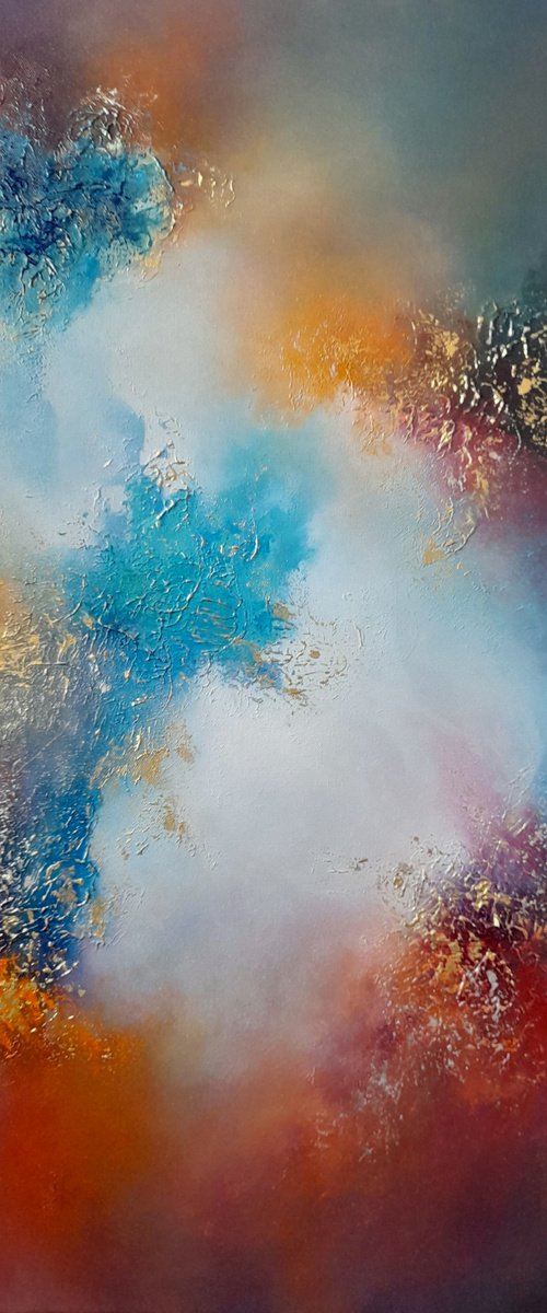 OPPOSITES ATTRACT (Large abstract cloudscape/skyscape oil painting 80cms X 60cms) by Gillian Luff