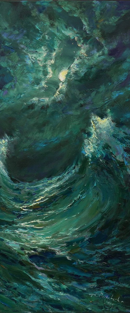 Night storm seascape by Alisa Onipchenko-Cherniakovska