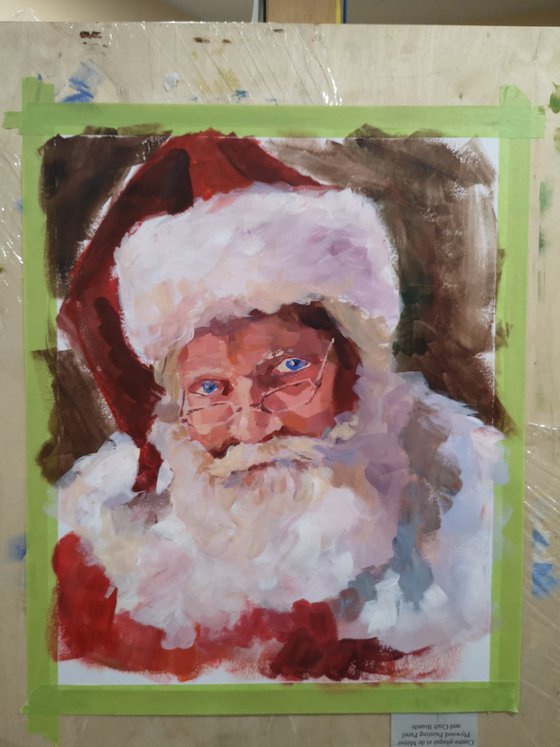 "Santa" (acrylic on paper painting) (13.5x17×0.7'')