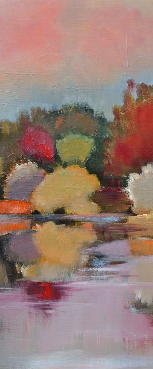 Walking around the Lake. Large painting, 40" x 30". by Veta  Barker