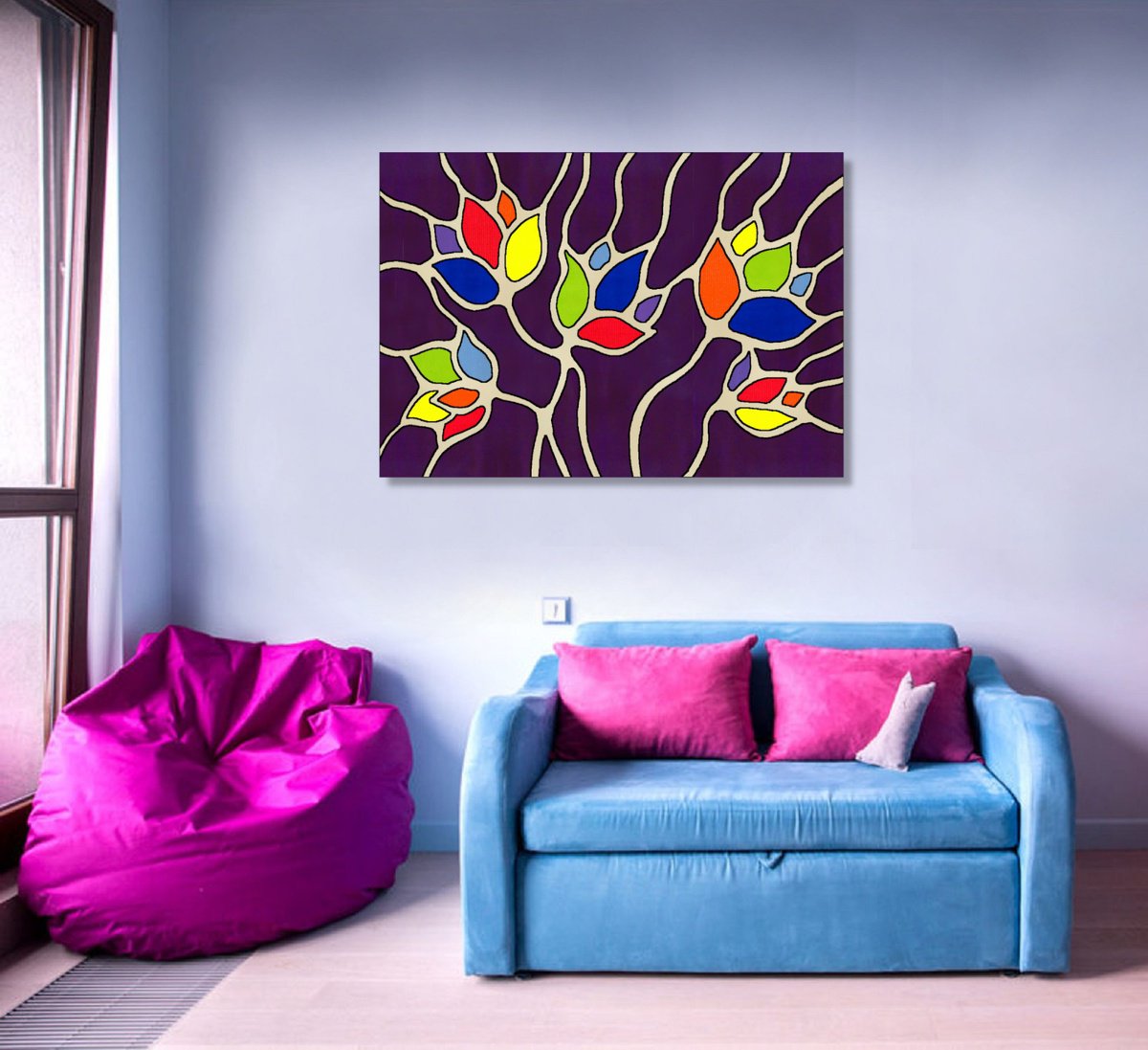 Botanical Acrylic Painting By Marina Krylova, 28 X 20", Joyful Flowers - Christmas Collection #04, Original Artwork