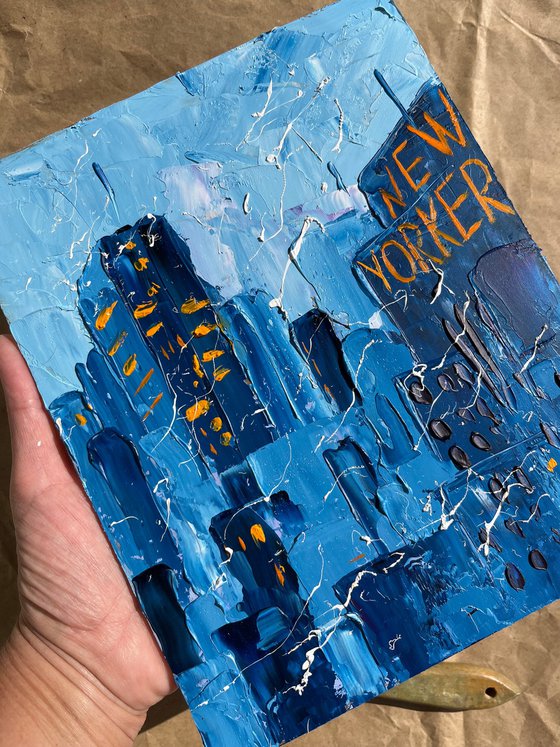 New York Painting Cityscape Original Art NYC Oil Impasto Artwork Small Home Wall Art 8 by 10" by Halyna Kirichenko