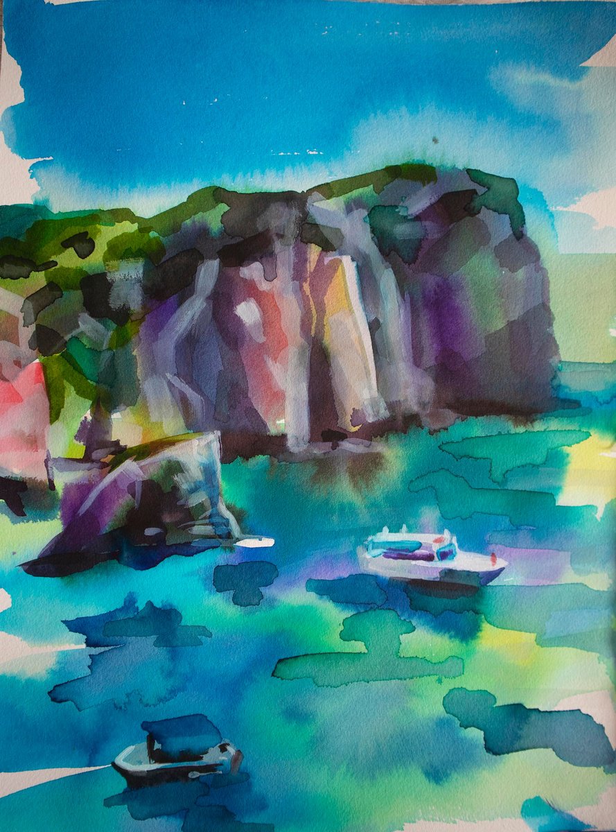 Photorealistic Landscape Watercolour By Kateryna Bortsova, 9 X 13", Landscape Painting Of Sea View, Original Artwork