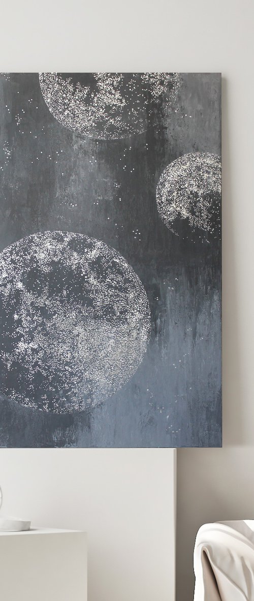 "Silver Planets" Abstract gray silver planets by Marine Boiko
