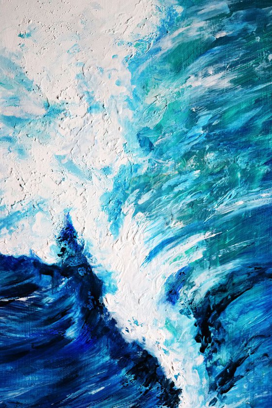 Waves II/ 90 cm x 50 cm Modern  Sea brush palette knife Art