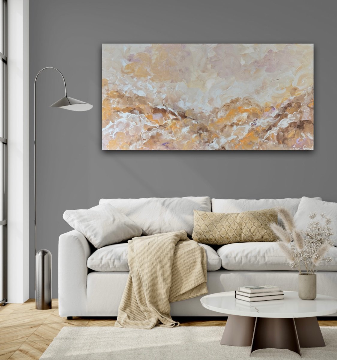 Abstract Landscape Acrylic Painting By Ivana Gigovic, 39 X 20, Fields Of Light, Original Artwork