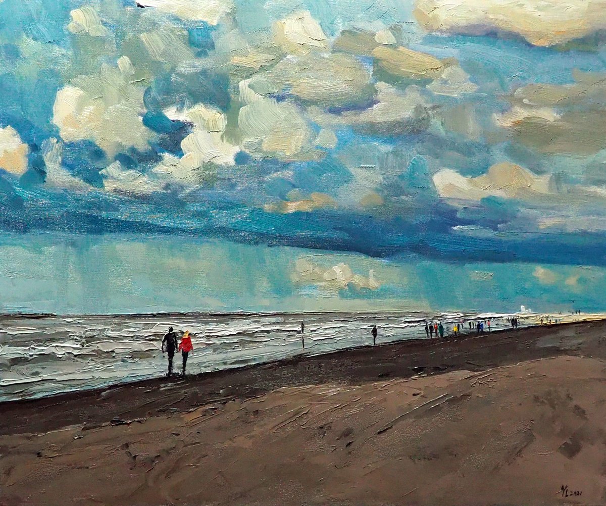 Impressionistic Landscape Oil Painting By Yuanyuan Liu, 26 X 21", Seascape, Original Artwork