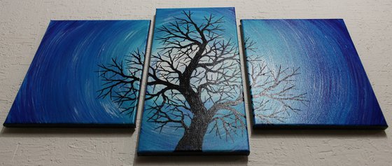 Night tree silhouette triptych