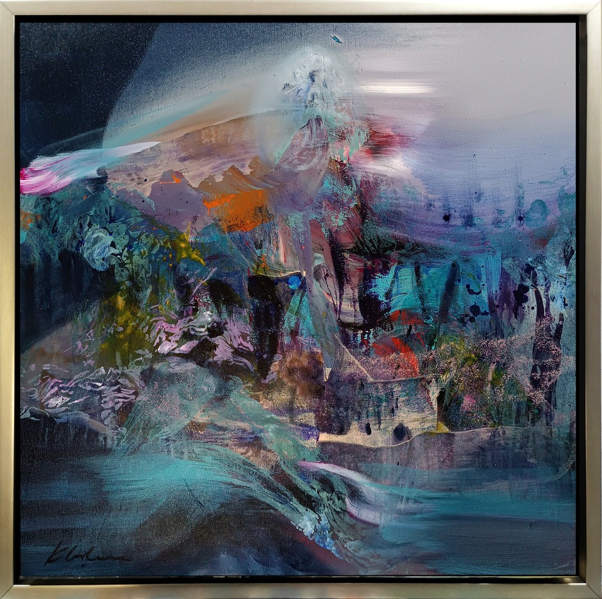 Expressive Landscape Acrylic Painting By Kloska Ovidiu, 26 X 26", Mind