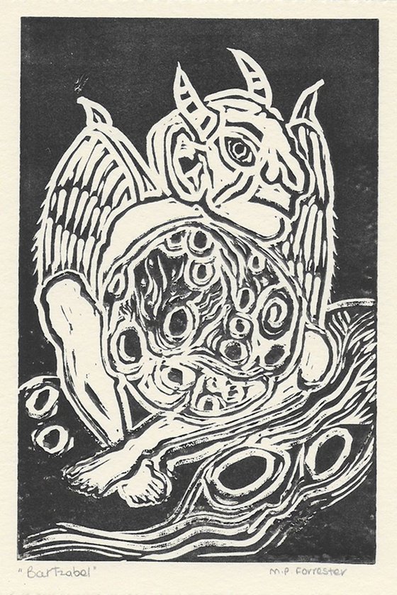 "Bartzabel" Fallen Angel/Demon - Original Lino Print