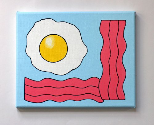 Fried Egg And Bacon Pop Art Painting On Canvas by Ian Viggars