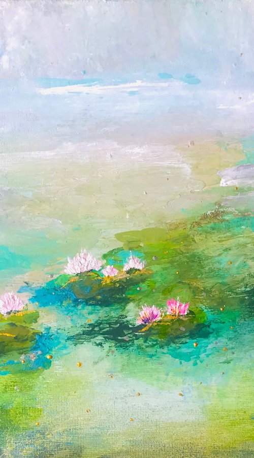 Water lilies pond floral abtract “I love you” by Henrieta Angel