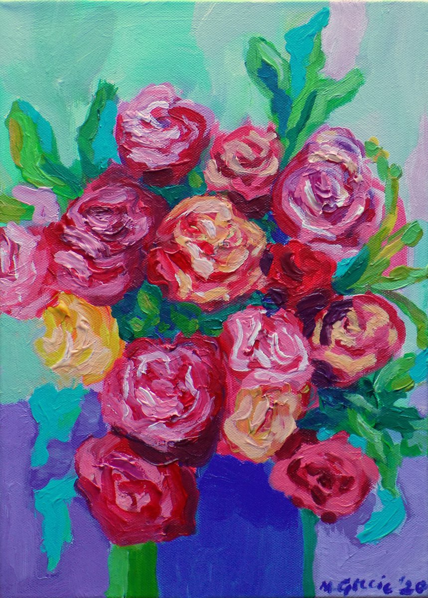 Roses in a blue vase by Maja Grecic