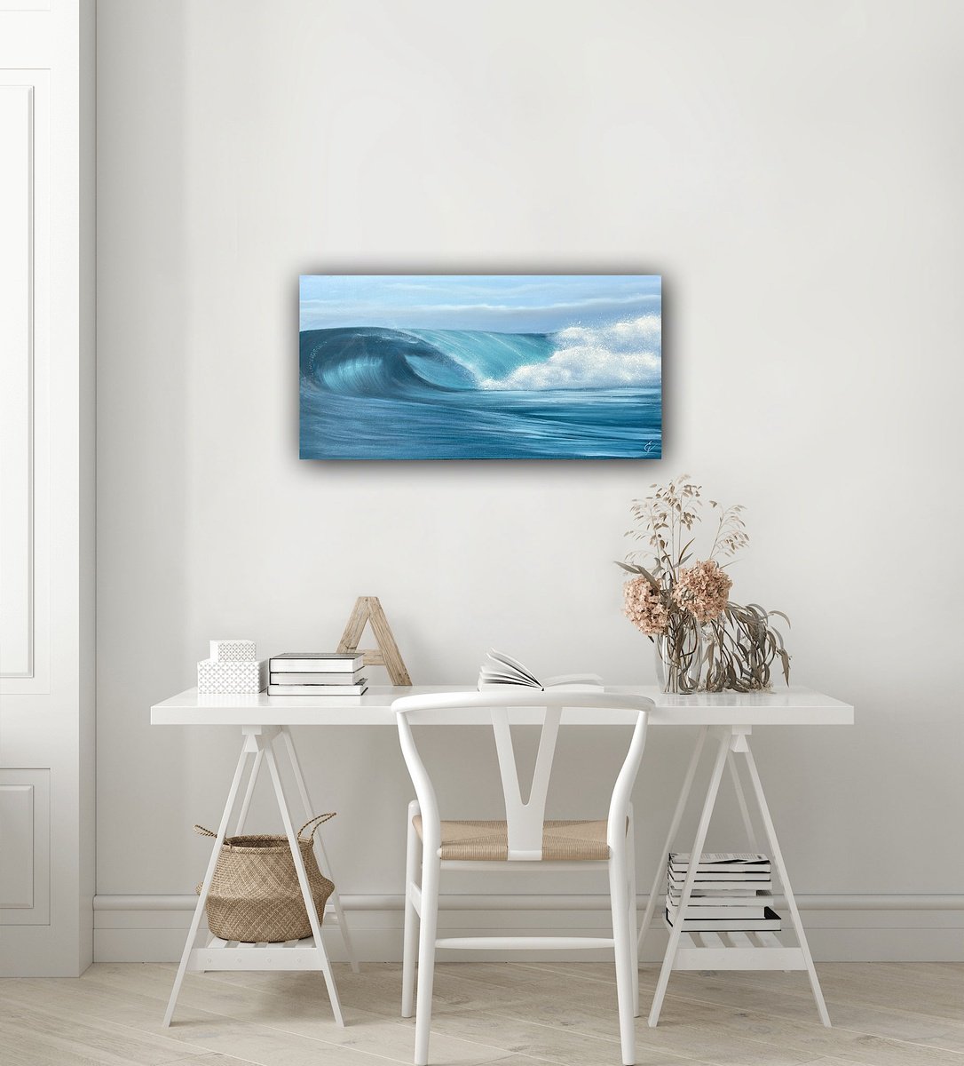 Photorealistic Landscape Oil Painting By Eva Volf, 30 X 15, Child Of The Sea, Original Artwork