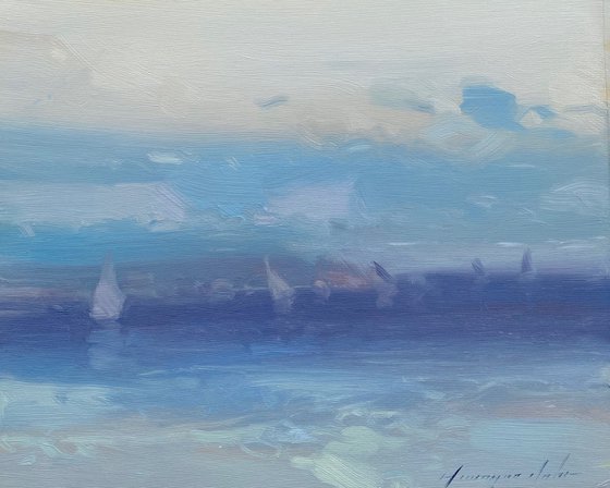 Sail Boats, Original oil painting, Handmade artwork, One of a kind