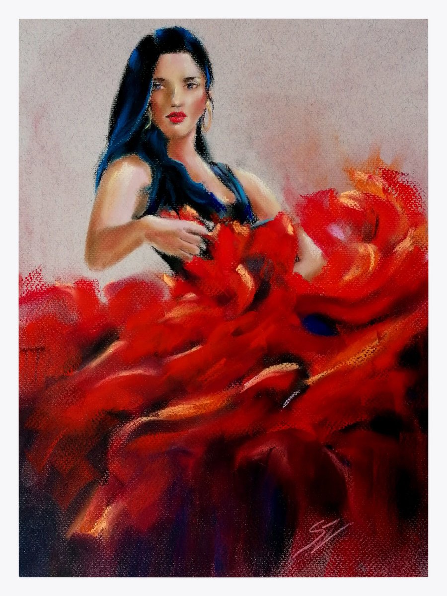 Impressionistic Portrait Oil Painting By Susana Z. Harris, 12 X 16", Flamenco Dancer 56, Original Artwork