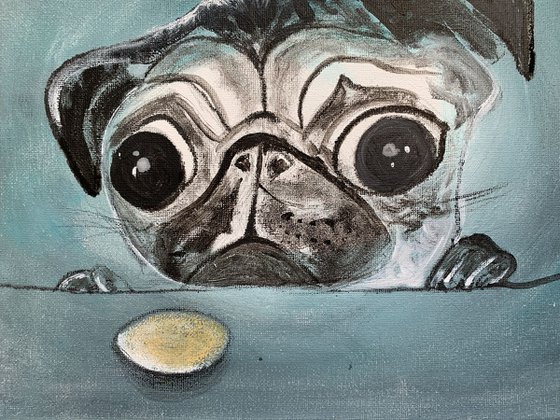 Animal Portraits, Dog Painting, Pugs, Original Artwork, Animal Lover Gift, Home Decor, Kitchen Decor, Gifts For Him, 30x23cm