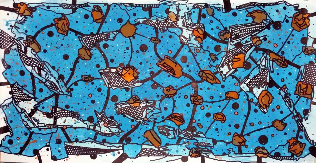 Abstract Painting By Riccardo Ticco Capparella, 62 X 33", Newborn #2, Original Artwork