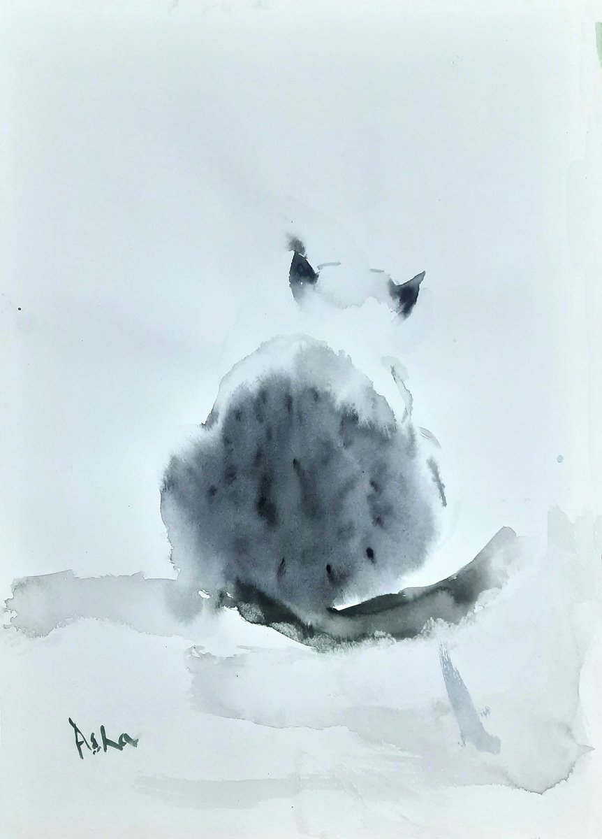 Impressionistic Watercolour , The Grey Tabby Kitten By Asha Shenoy, 8 X 12, Artwork For Sale On Artfinder